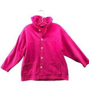 VTG Hoodie Cardigan Womens M/L Pink Oversized Sweatshirt 90s Cotton Button
